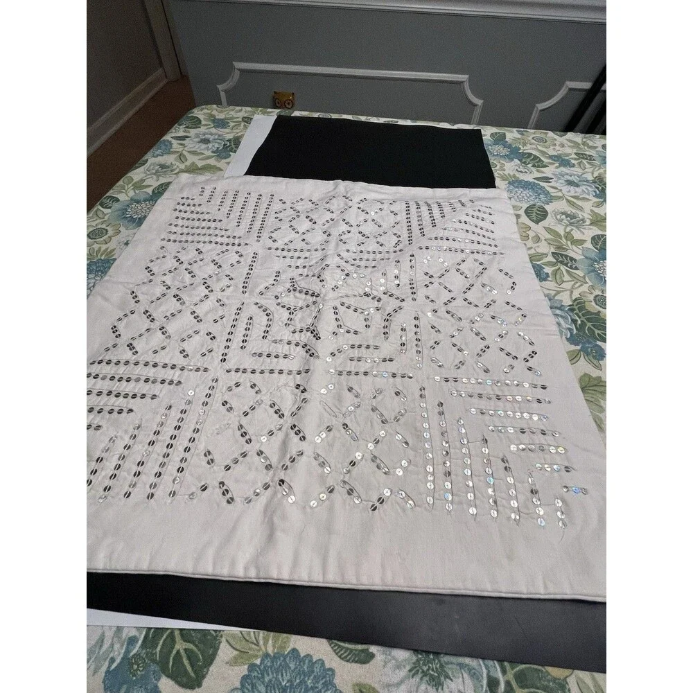 West Elm Off White Sequenced 20x20” Throw Pillow Cover NWT